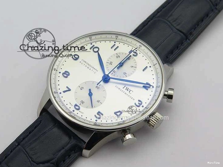 MIROTIME 0424 UrbanStyle Portuguese IW371446 ZF 1:1 Best Edition SS White Dial Blue Markers On Blue Leather Strap  A79350 V 7270